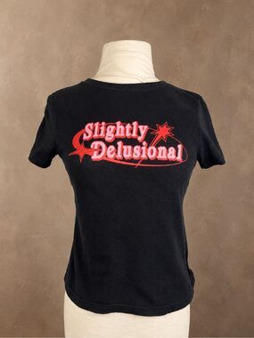 Chemistry M Slightly Delusional Graphic Baby Tee Black Pink Y2K